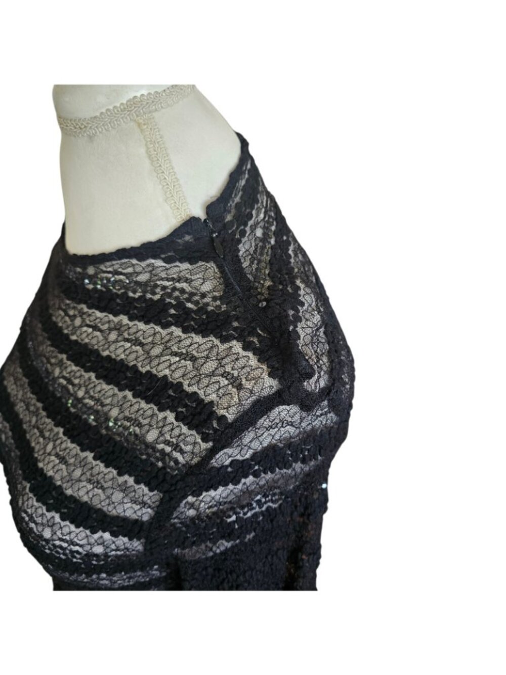 Y2K Black Sheer Mesh Lace Top Shirt Sz M Longsleeve Sequins Goth VTG - Picture 7 of 9